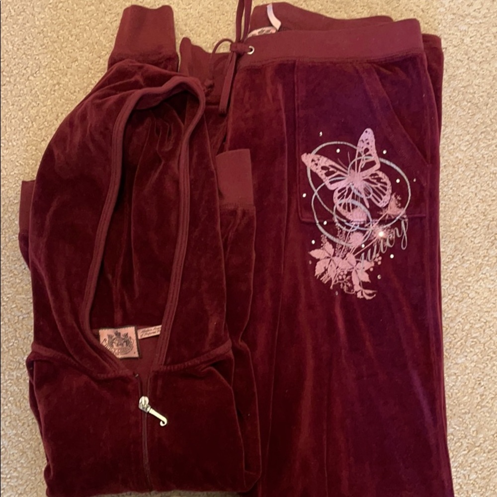 Juicy couture velour maroon track suit